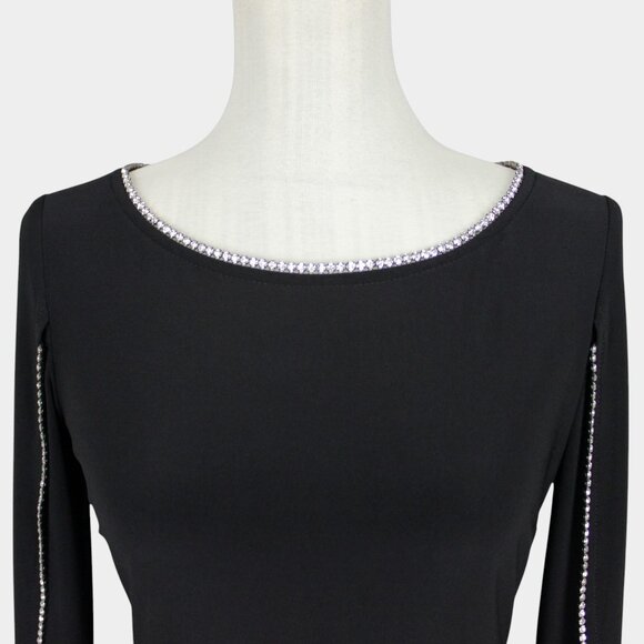Joseph Ribkoff Black Midi Dress with Rhinestone Trim - Picture 4 of 9